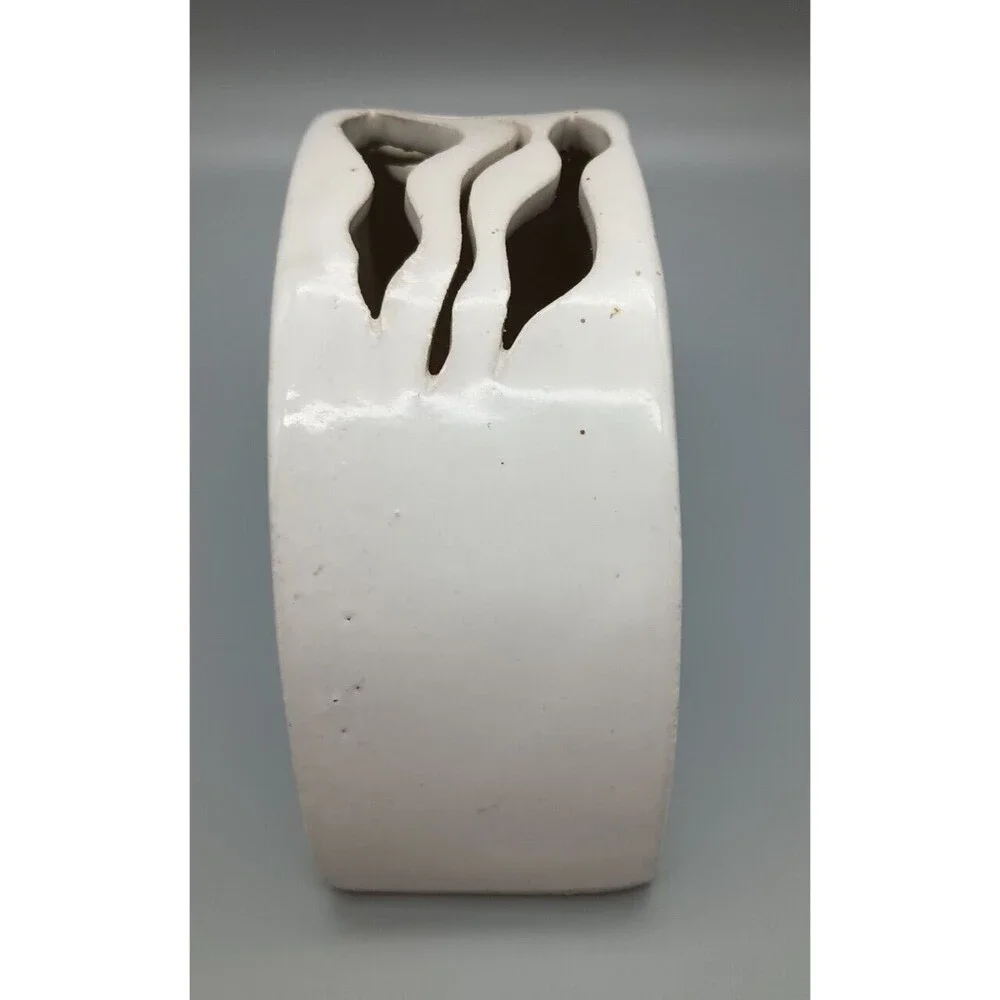 Ceramic Art Piece Vase Hand Thrown Painted Iris Floral Arrangement